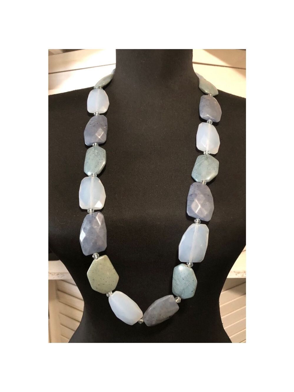 Vintage Faceted Bead Necklace Large Blue Multicolor